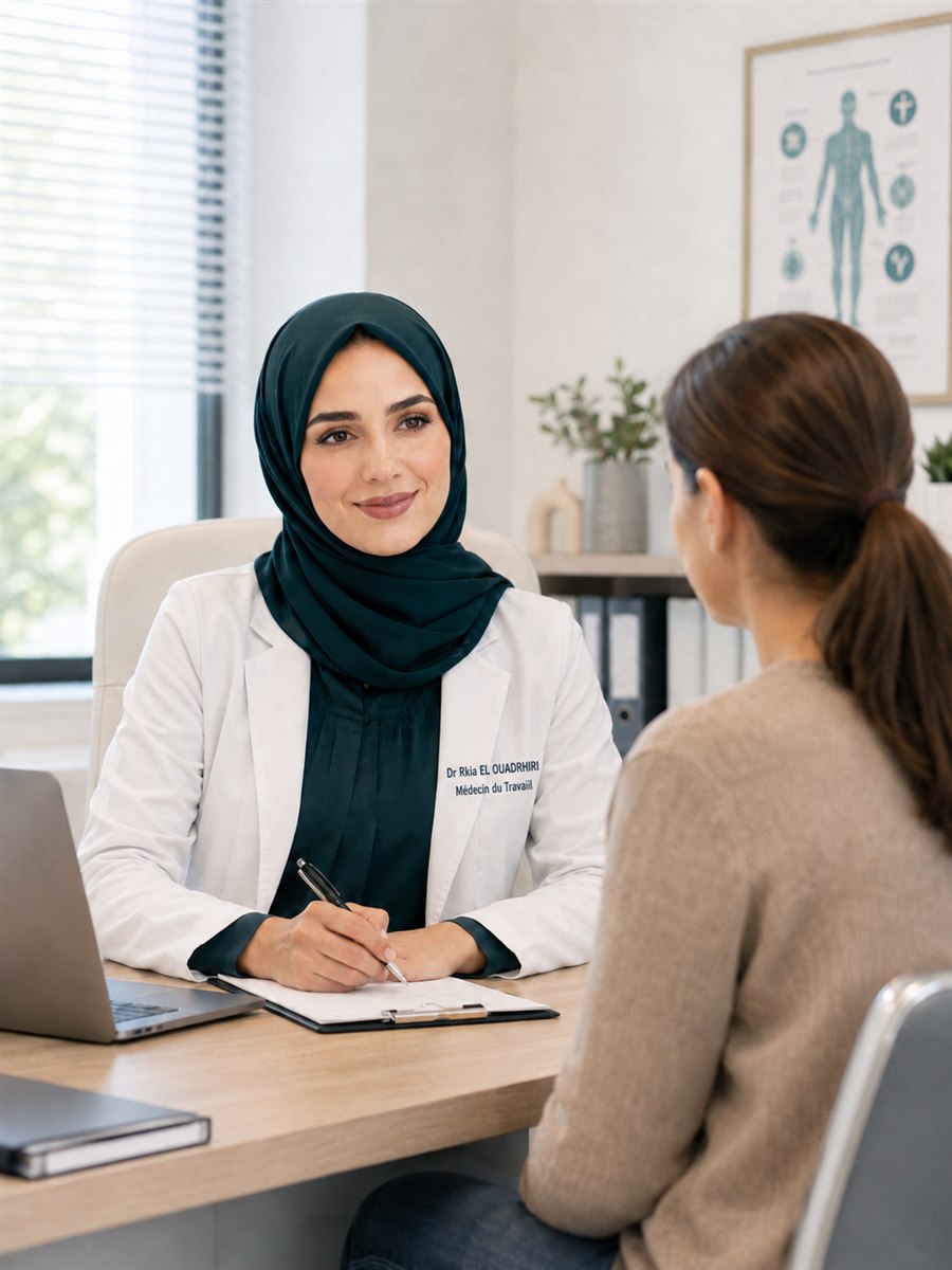 Dr Rkia El Ouadrhiri, médecin du travail à Fès, en entretien professionnel